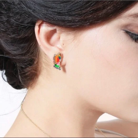 COLORFUL CZ & ENAMEL BUTTERFLY STUD EARRINGS - Picture 5 of 6